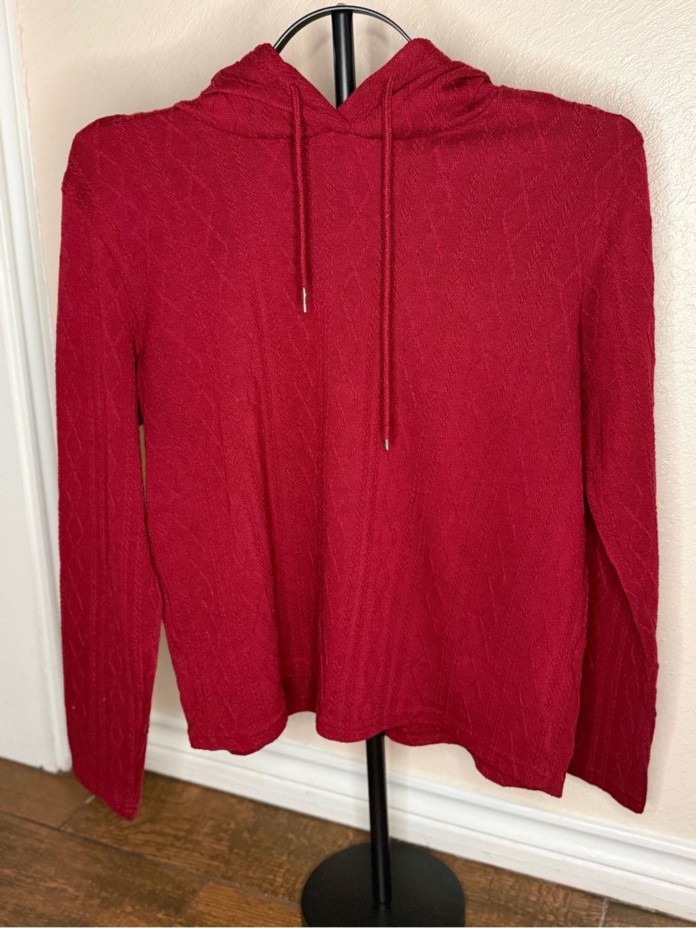Burgundy Hooded Knit Sweater